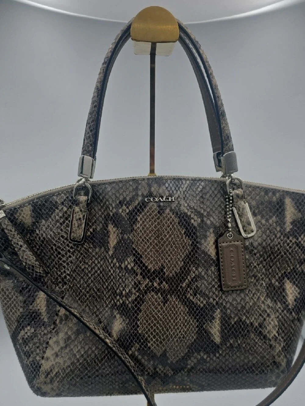 Coach Brown Snake-Print Satchel with Crossbody Strap